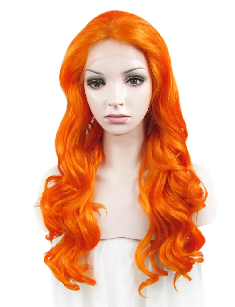 Imstyle Body Wave Drag queen cosplay wigs 24 inches orange synthetic hair Lace Front Wig for women body-wave
