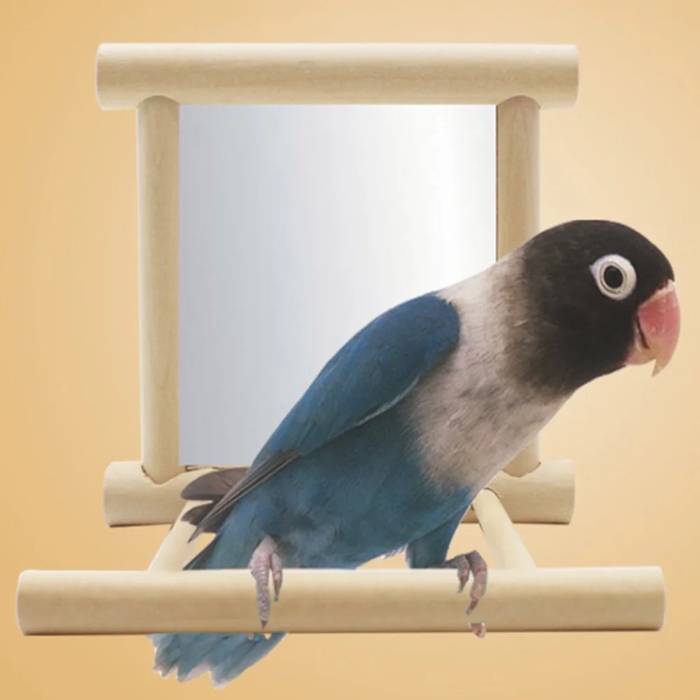 

10*10*10cm Funny Wooden Bird Toy Mirror Climb Platform Toys for Parrots Cockatiel Vogel Bird Mirror Cage Stand Bar Accessories