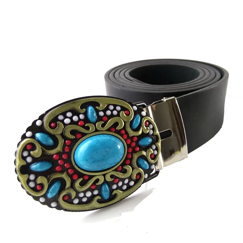 Bohemian belt Women with colored stones decoration buckle metal cowboy