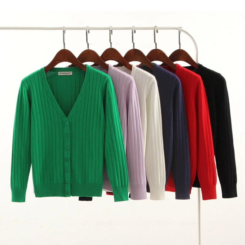 

Knitted Cardigan Women Autumn Solid Color V Neck Long Sleeve Single Breasted Tops Female Outside Thread Knitted Sweater