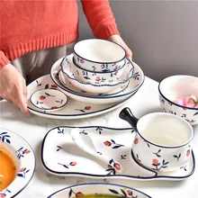 EECAMAIL Nordic Stil Unterglasur Besteck Set Rote Rose Keramik Geschirr Home Suppe Schüssel Reis Schüssel Platte Hand-gemalt Fisch gericht(China)