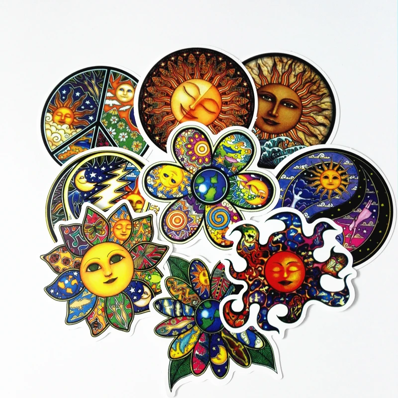 TD ZW 25Pcs lot Colorful Sun Moon Wishing World Peace Stickers For Snowboard Laptop Luggage Bicycles 3