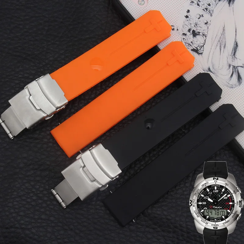 

20MM 21MM black orange rubber for touch screen series EXPERT Tengzhi T013.420|T047420A men's quartz watch accessories