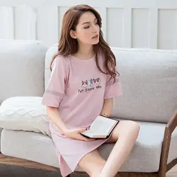 Новый летний Для женщин Элегантный Симпатичные Корея ночной рубашке леди классический мультфильм натуральный хлопок платья девушка lounge