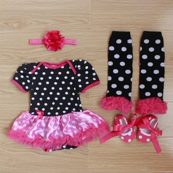 

4PCs per Set Polka Dots Baby Girls Tutu Dress Headband Shoes Leg Warmers for 0-12months Free Shipping