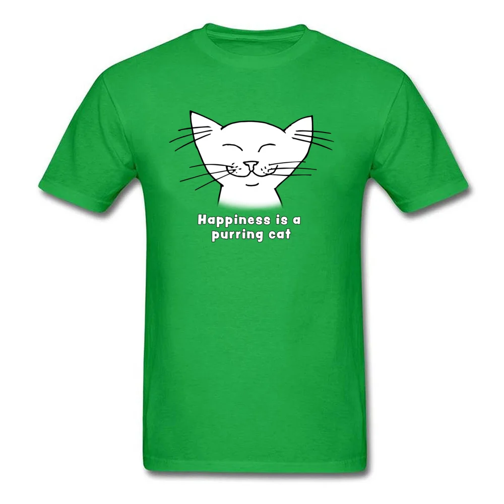 Tops Shirt Leisure Summer Fall Classic Party Short Sleeve Pure Cotton O-Neck Man T Shirt Party Tops T Shirt Free Shipping Happiness is a purring cat   cute cat cartoon green