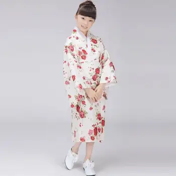 

Elegant Children Robe Gown With Obi Kids Cosplay Costume Japanese Traditional Kimono Baby Girls Yukata Floral Dress Gown S-L