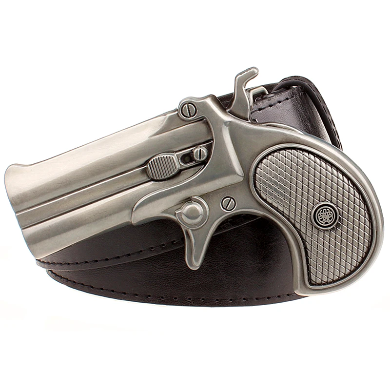 Cool men's belt Pistol shaped buckle belts metal gun belt cowboy style