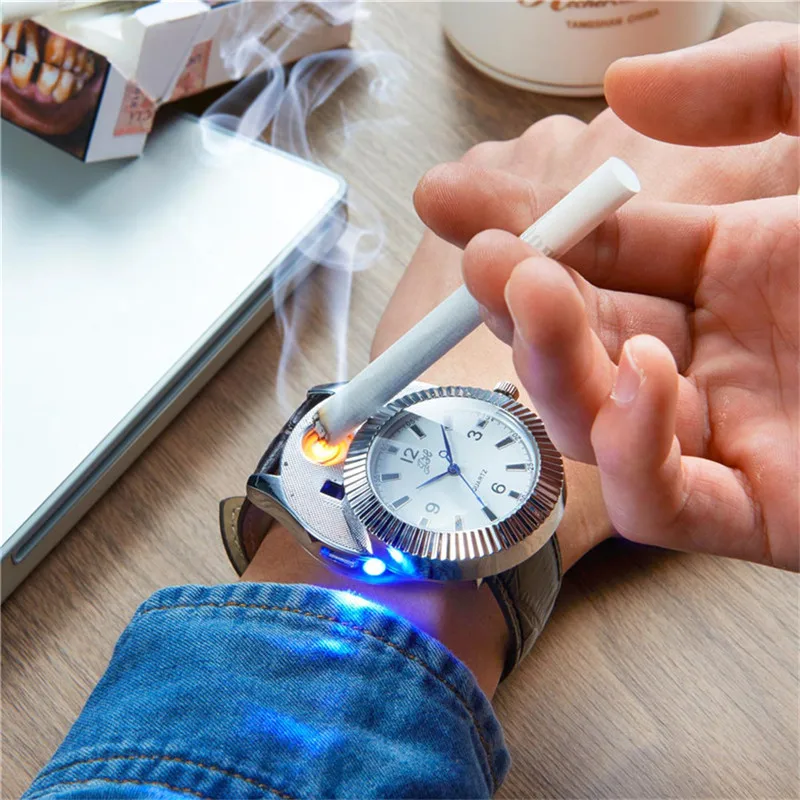 

Military Men Watch Lighter Rechargeable Flameless Electronic Cigarette Lighters USB Charging Windproof Smokeless No Gas Gift PJ