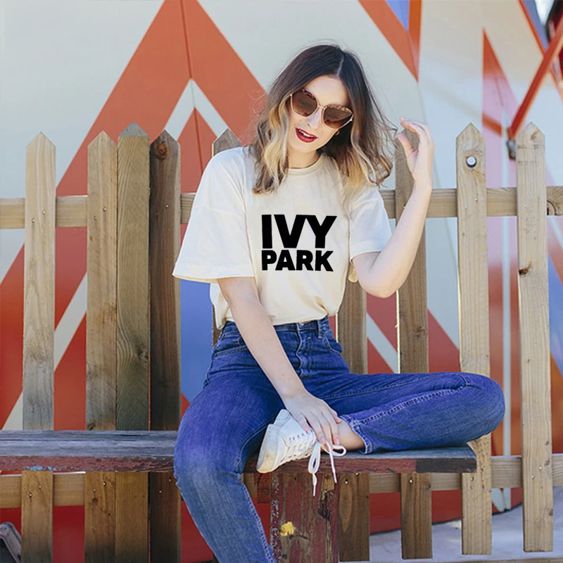 

IVY PARK new summer women t shirt letter print short sleeve cotton loose sexy white Gray Black t-shirt
