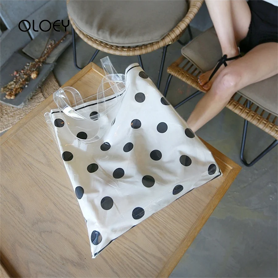 

Clear Transparent PVC Women Shoulder Bags For 2019 New Panelled Dot Top-handle Bag Summer Beach Canvas Jelly Handbags Tote Bags