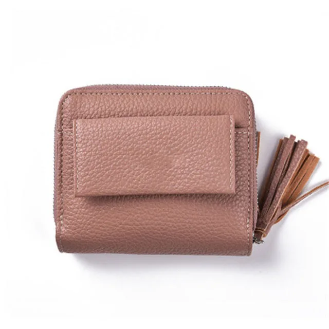 Маленький кошелек с двумя висячими кисточками и застежкой-молнией, высококачественный кошелёк, Женские Оригинальные кожаные кошельки, женская сумка - Цвет: 02