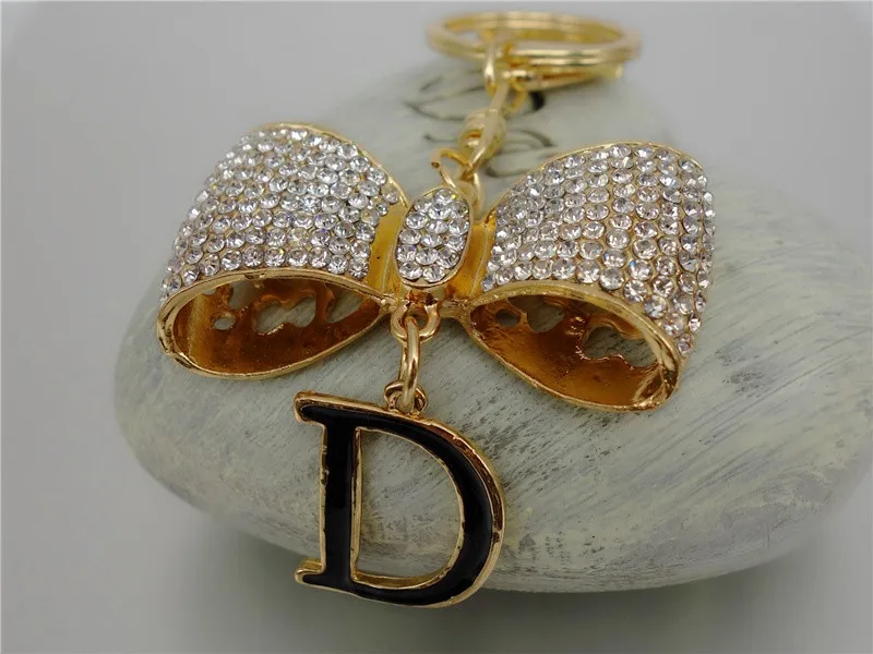 Adojewelo украшения со стразами и кристаллами Изысканный лук буква D брелок для ключей сумка Chram держатель для ключей