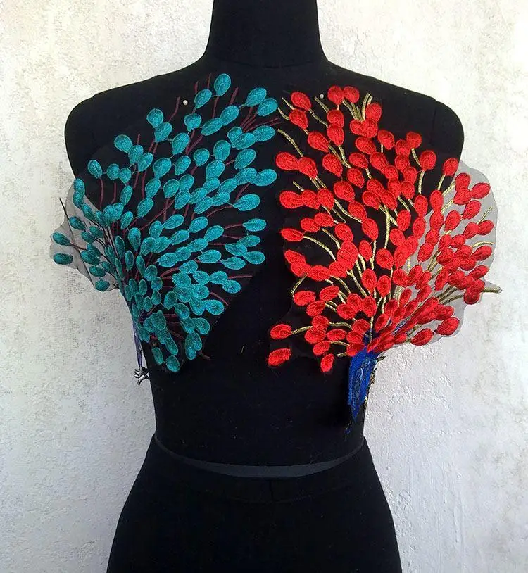 Peacock Patches Cloth Applique Raw Material for Classic Or Performing Clothes Making Blue Red Sewing DIY Phoenix Patch 22X34CM | Дом и сад