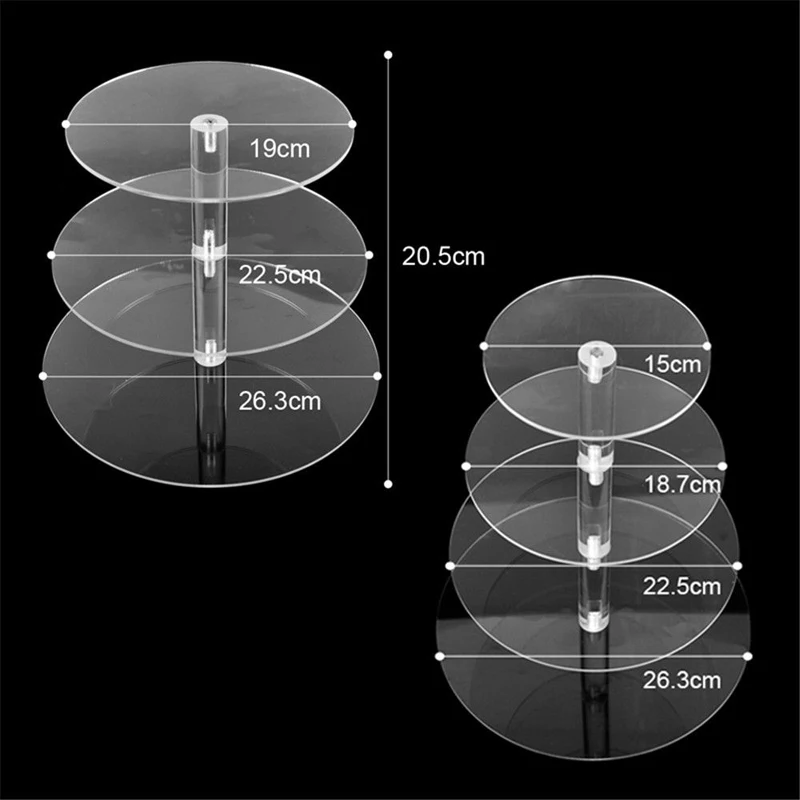 Акриловая 3/4 слойная подставка для торта, свадебные торты, круглая чашка для кекса, держатель для дня рождения, подставки для десертов, дисплей, подставки для кексов