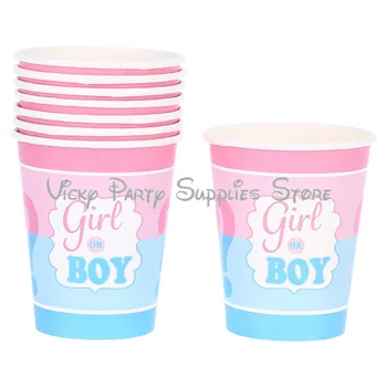 

40pcs/lot Gender Reveal Disposable Tabelware Set Boy or Girl Pink Blue Party Paper Cup Plate Gender Reveal Tableware Supplies