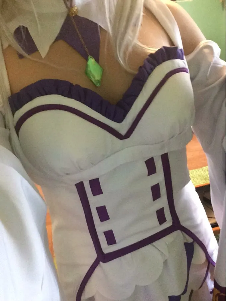 New ReZero kara Hajimeru Isekai Seikatsu Emilia Cosplay Costume Fancy Dress+Elf Ears Halloween Adult Costumes for Women (36)