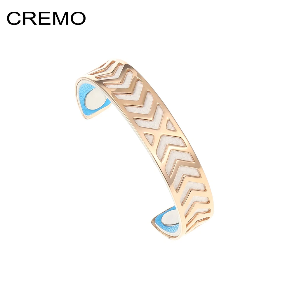 

Cremo georgette Conveyor Pink Rose Gold Cuff Bracelet Interchangeable Leather Band Bijoux Femme Manchette Pulseiras Steel Bangle