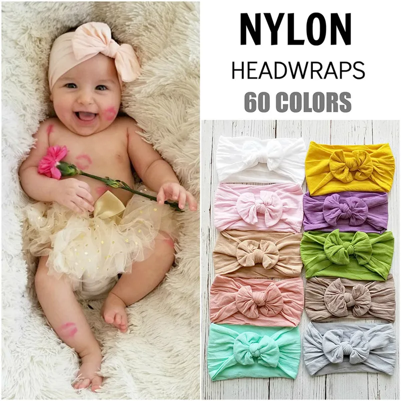 

Baby Nylon Headbands Cute Solid Bows Headwraps Turban Korean Girls Kids Hair Bands Summer Hair Accessories for Newborn Infant