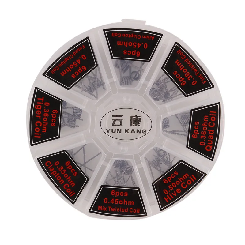 

8 in 1 Box Demon Coil Box For RDA RTA Atomizer Vapor 0.36ohm 0.45ohm 0.5ohm Clapton 0.85ohm Heating Coil Wire Wick