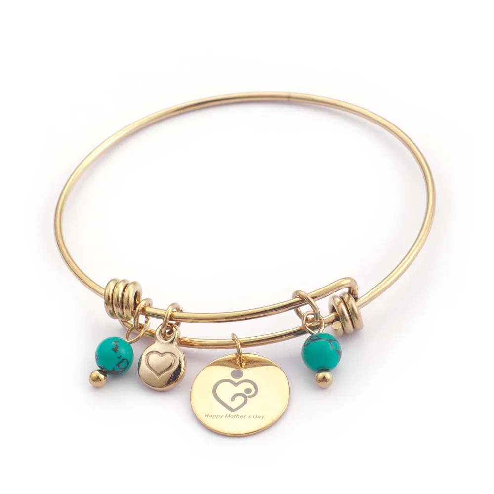 

Adjustable Bangles For Women Mother's Jewelry Gold Silver Stainless Steel Bracelet DIY Charm Style Gift To Mother Day