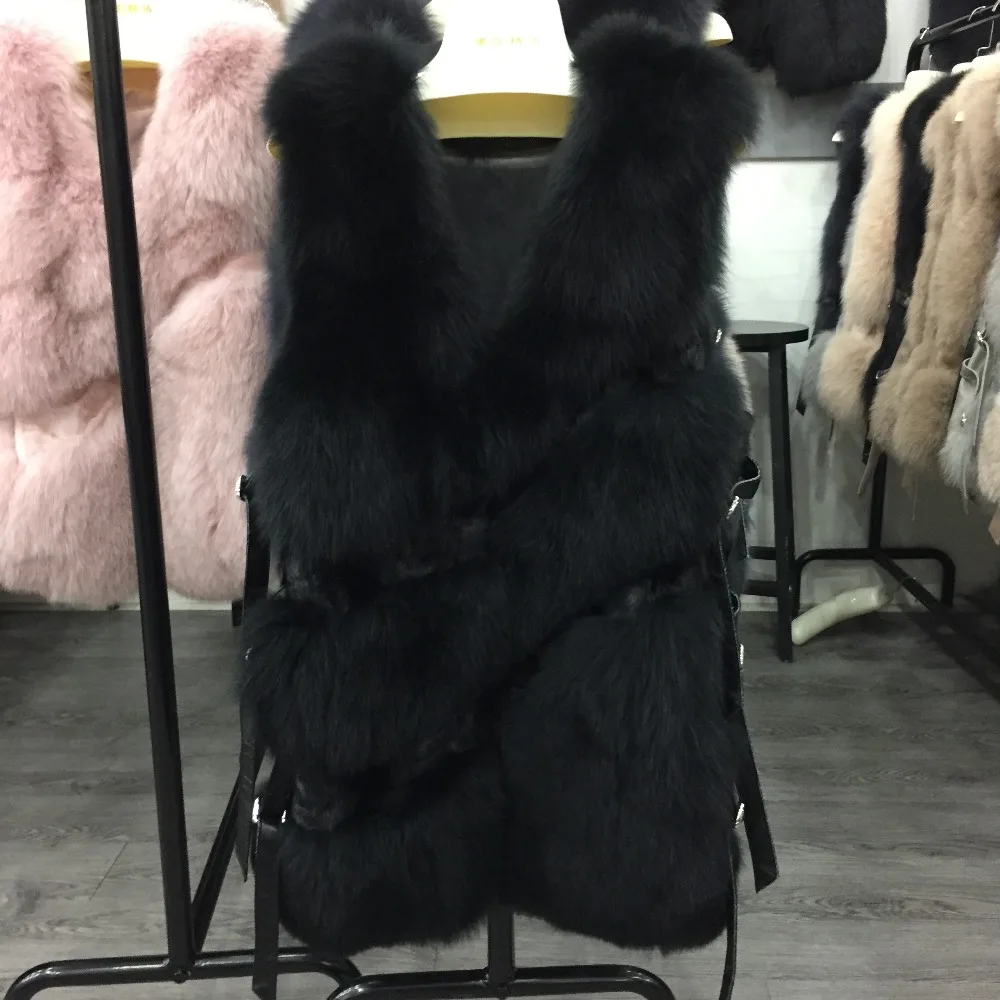 Top SQXR FUR Real Fox Fur Vest Women  New Fashion Genuine Fox Fur Coat Gilet  Jacket Winter with mink fur vest 4
