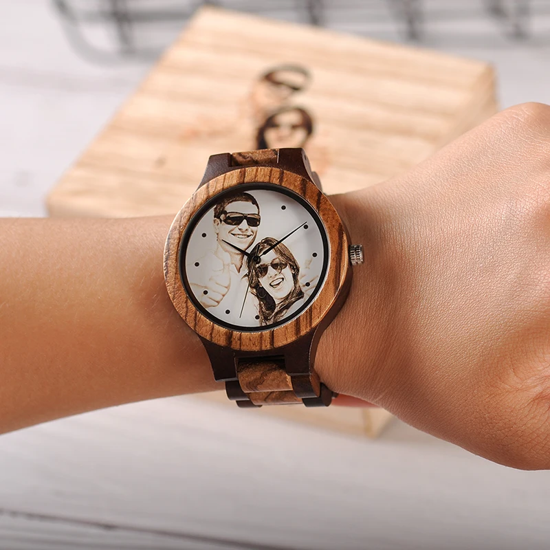 Custom LOGO Printing Your Own Photo Men Watch Unique Bamboo Wood Wristwatch Anniversary Christmas Gift For Lovers and Families 4