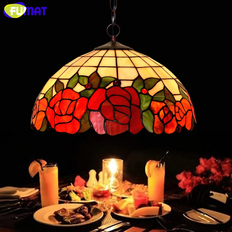 Image FUMAT 16 inch Tiffany Lamp European Style Art Garden Flower Blooming Glass Lamp Living Room Hotel Bar Kitchen Light Fixture