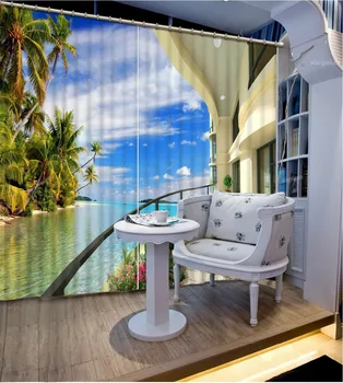 

3D Curtain Blackout Bedroom Living Room Office Hotel Cortinas Balcony, Coconut Tree, Landscape 3D Bathroom Shower Curtains