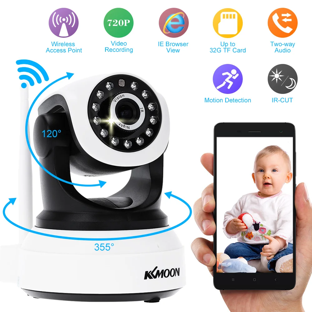

KKmoon HD Wireless Wifi IP Camera 720P IR Night Vision P2P Onvif Security Camera Audio Recording IP Camera Wifi Support TF Card