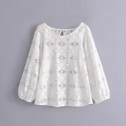 2018 Весна новая рубашка Женская полый кружевная блузка свободные женские топы и блузки Универсальные однотонные