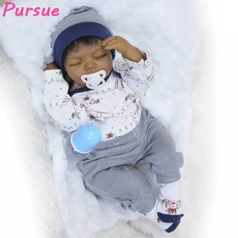 

Pursue 22"/55cm Pretty Cute Real Newborn Black Silicone Reborn Babies Doll 100% Handmade silicone-reborn-babies menina Close Eye