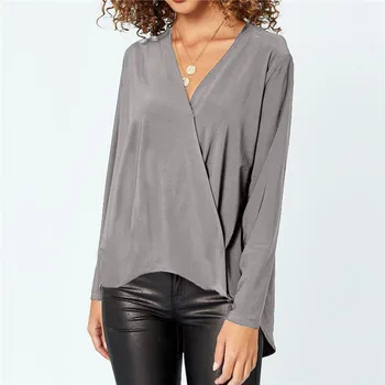 

Phertiful Women Blouse Solid Shirt Full Sleeve Fashion New Arrival Autumn Office Ladies Blouses Work V-Neck Top Female Blusa 5XL