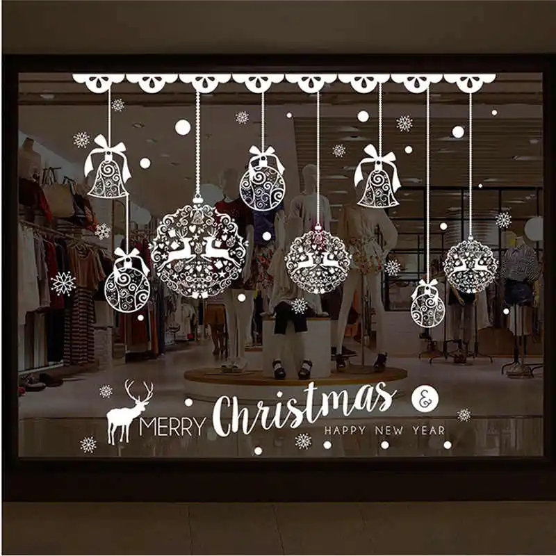  Christmas Shop Window Decoration Wall  Removable Stickers Christmas Bells Deer wall stickers bedroom #2o16 (3)