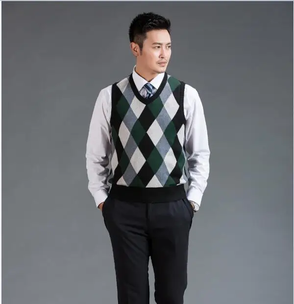 Hot Sale Mens Autumn 2016 Fashion Argyle Sleeveless