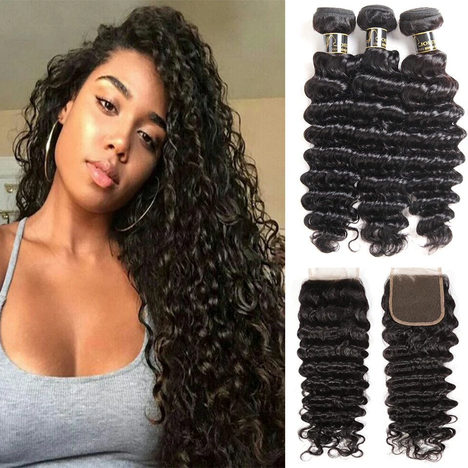 

Joedir Malaysian Hair Bundles With Closure Deep Wave Bundles With Closure Human Hair Weave Bundles With Closure With Baby Hair