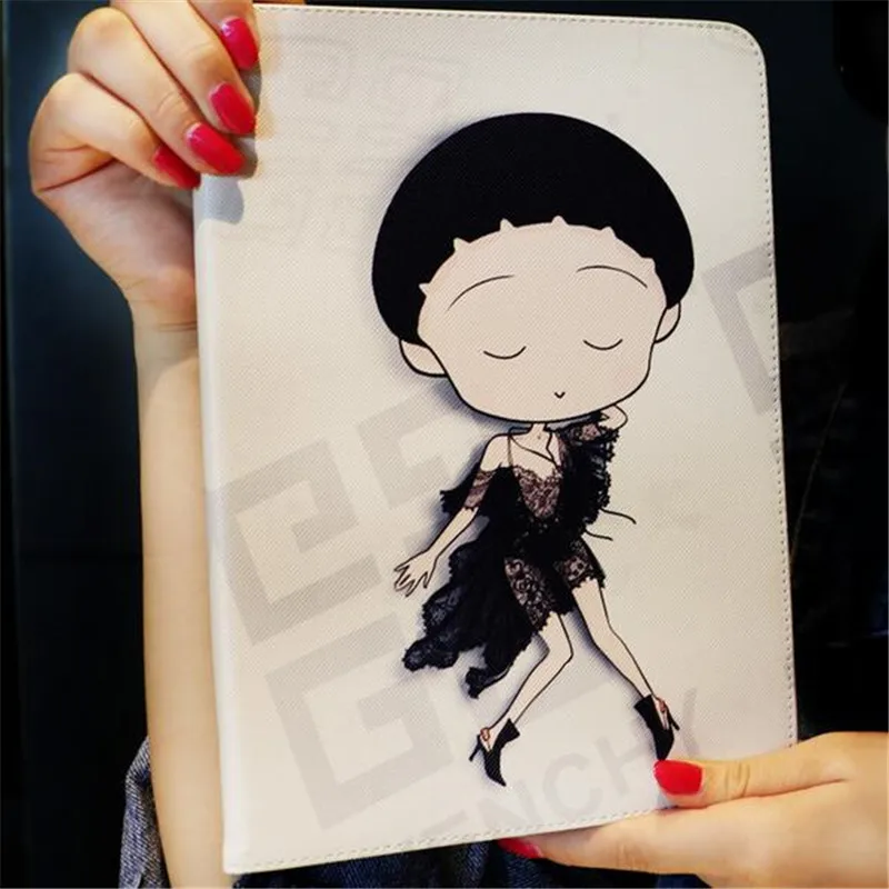 

Cute girl dressed up pattern leather cover for ipad 2 3 4 common character tablet case brand quality with package