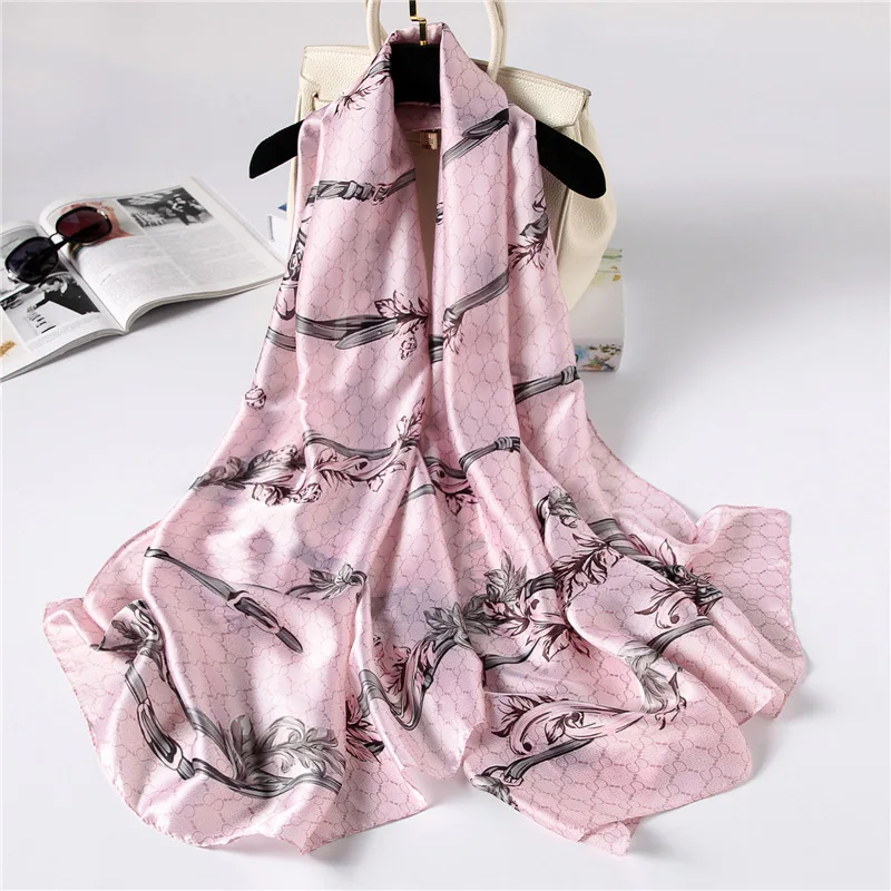 

New silk scarf elegant striped flower scarf sunscreen beach towel