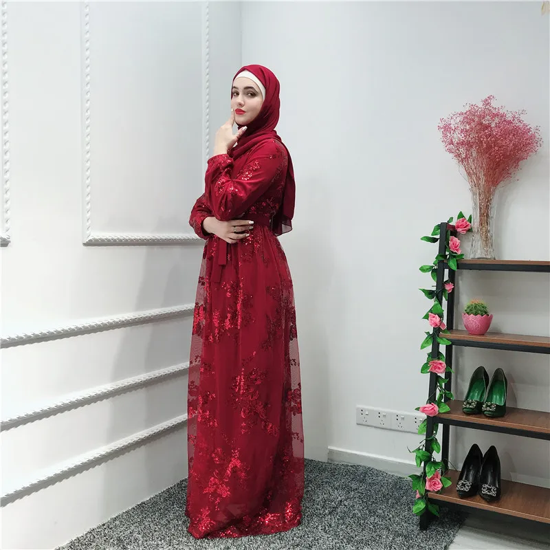 Модный комплект одежды из 2 слоев Для женщин клуб платье Дубая с кружевами и блестками, размеры с мусульманское платье хиджаб Катар