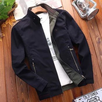 

Mens High Fashion Coat Spring Men Casual Bomber Jacket Stand Collar 2 Side Wear Cotton Denim Jacket Military Style Male Clothing