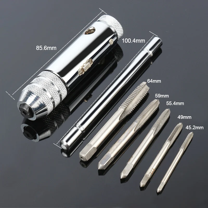 T-Handle Ratchet Tap Wrench Straight Groove Tap Bearing Steel Straight Flute Hand Taps Drilling Machine Accessories Perforator