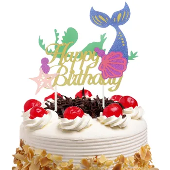 

50pc Cake Toppers Flags Happy Birthday Mermaid Cupcake Cake Topper Kids Gift Wedding Bride Party Baby Shower Baking DIY Decor