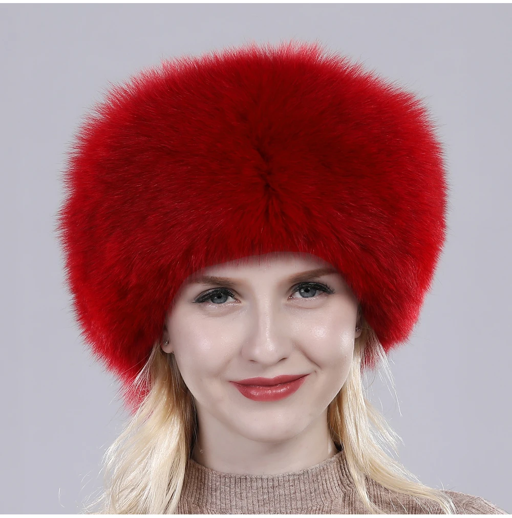 Russian Winter Natural Fox Fur Hat Warm Soft Fluffy Real Fox Fur Bomber Hats Luxurious Women Quality Handmade Real Fox Caps