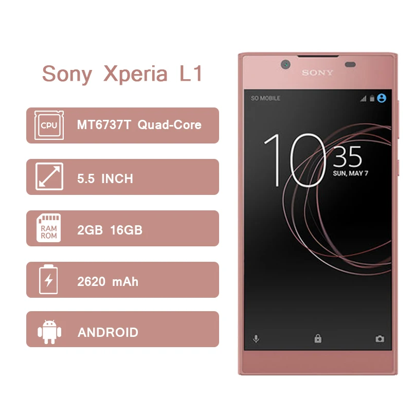 sony Xperia L1 5,5 дюйм андроид смартфон 2 Гб 16 Гб MT6737T четырехъядерный 2620 мАч 13 МП 4G мобильный телефон
