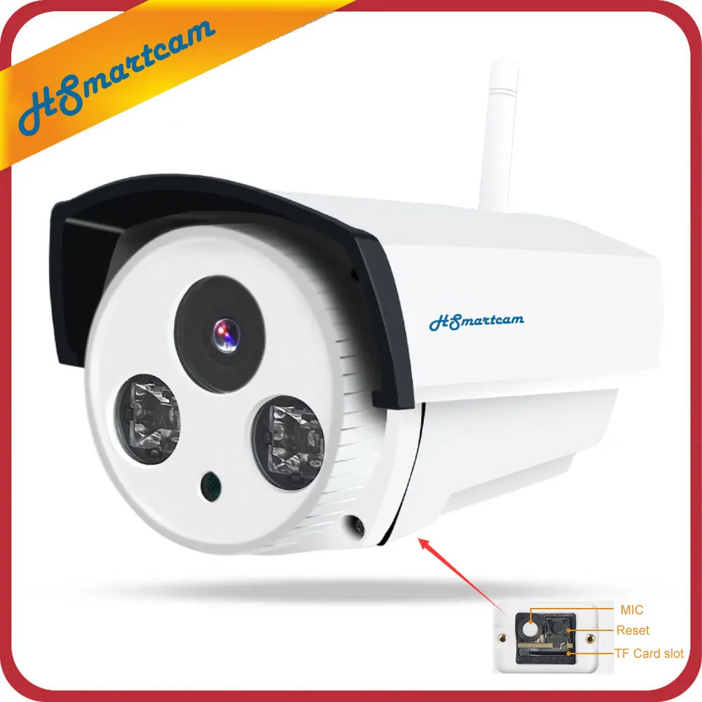 

HSmartcam Wireless 720P HD IP Camera WIFI Onvif P2P Waterproof 15M IR Outdoor MIC IP Cam Support SD TF Card Audio Video Record