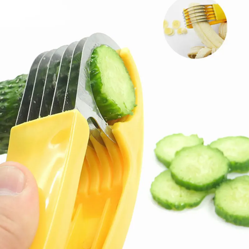 

Little Helper Kitchen Toys Stainless Steel Banana Slicer Cucumber Cutter Fruit Vegetable Knife Salad Novelty Kitchen Tool UIE011