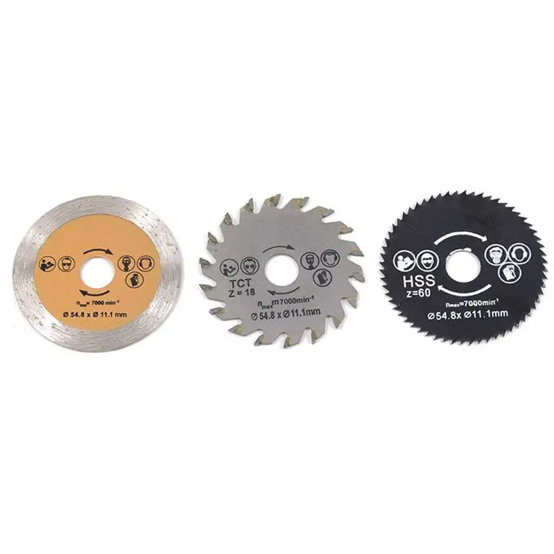 

3PCS 54.8 HSS Saw Blades Set Cutting Disc Wheels Set Wood Cutting Metal Circular Saw Blades For Tiles Ceramic Wood Cutting Blade
