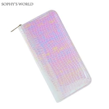 ФОТО luxury alligator leather women's purse long style money wallet pink holograms clutch bag large capacity bank card holder purse