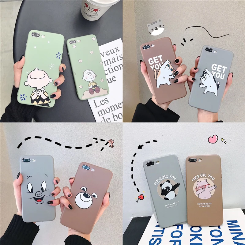 Cartoon Charlie Brown Pattern Phone Case for iphone X XS Max XR 6S 6 7 8 Plus Cute Fun Panda TPU iPhone |