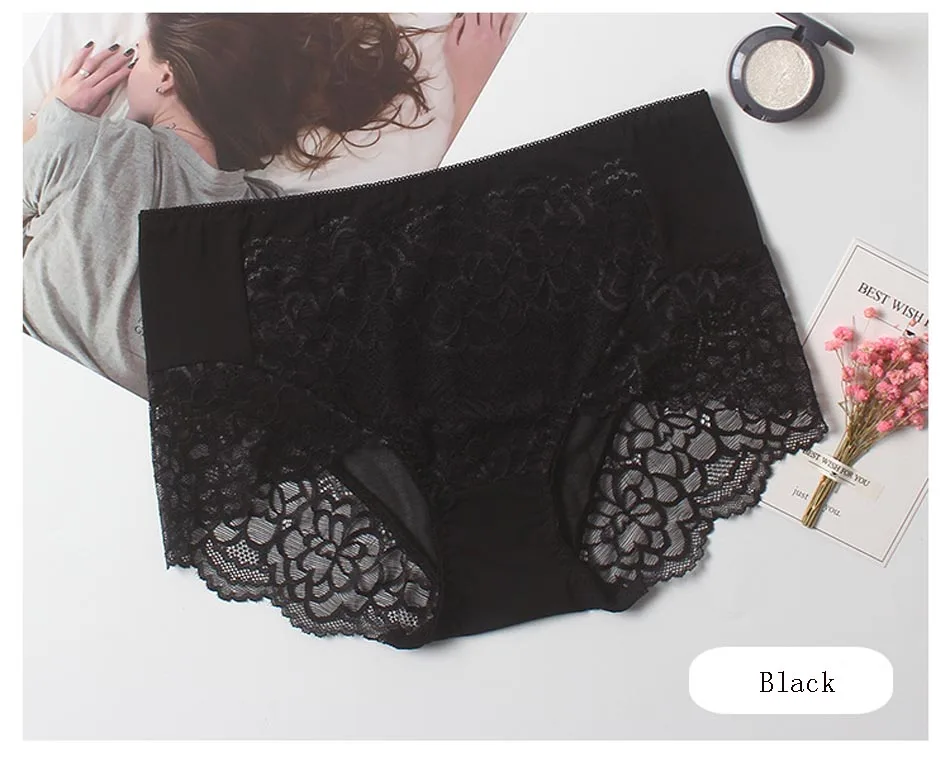 Plus Size Women Sexy Lace Panties Women's Mid Waist Seamless Cotton Briefs Underwear Lingerie Calcinhas Intimates Underpants (17)